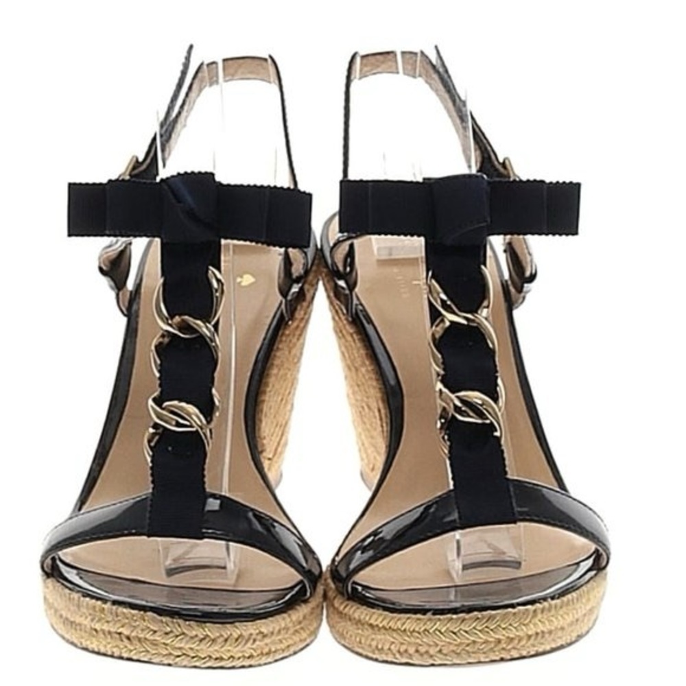 Kate Spade New York Size 7 Patent Leather Gold Chain-Link Accents Espadrilles